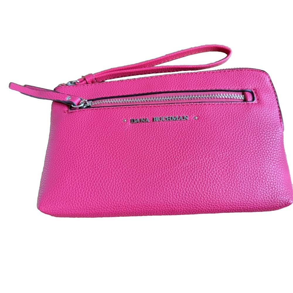 Dana Buchman Hot Pink Faux Pebbled Leather Wristlet Clutch‎ Zip Barbiecore Y2K